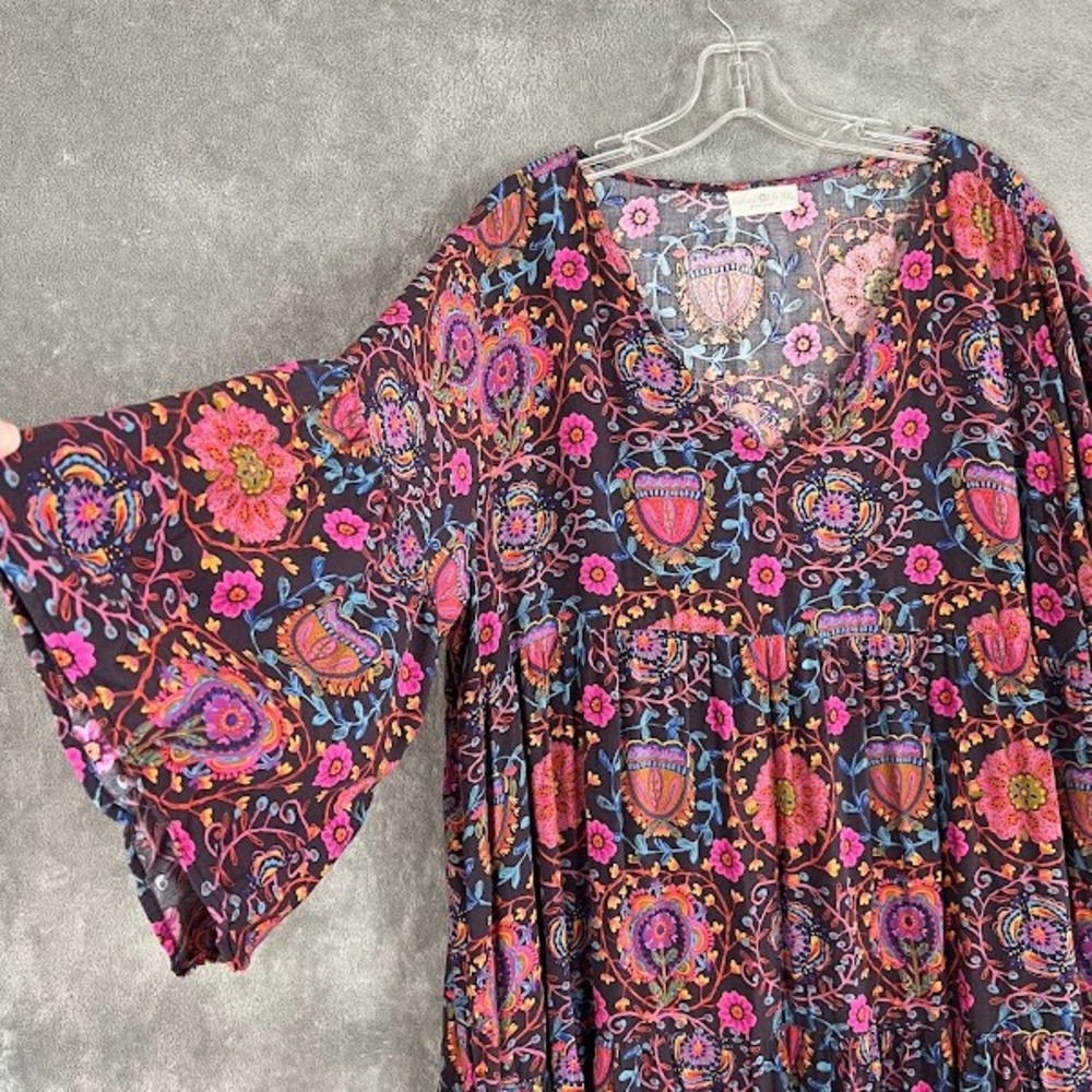 Natural Life Charlotte Midi Dress Womens XXL Floral Bell Sleeve Tiered Boho - Picture 3 of 8